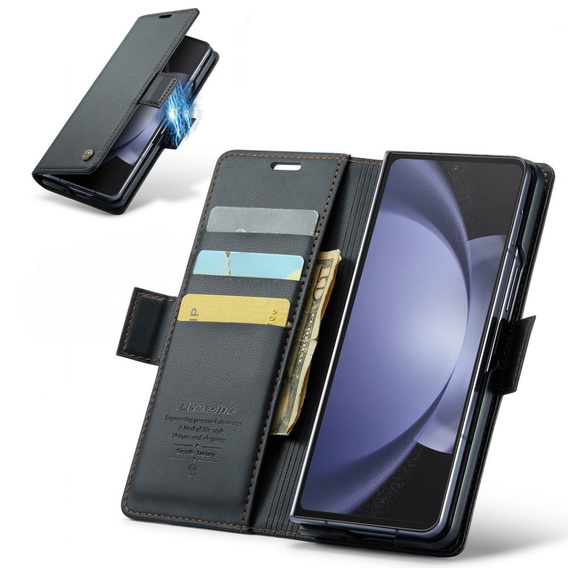 CASEME flipové puzdro pre Samsung Galaxy Z Fold6 5G, Litchi Wallet, čierne