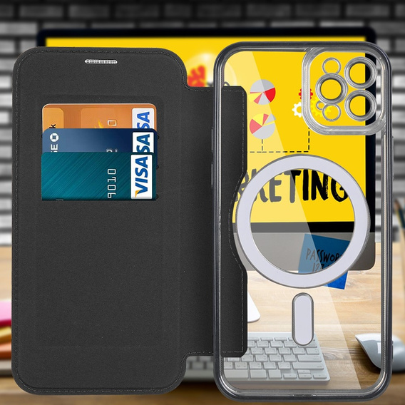 Klapkové puzdro pre iPhone 11 Pro Max, RFID Wallet MagSafe CamShield, čierne
