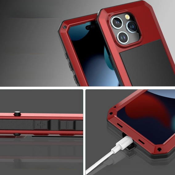 Puzdro pre iPhone 15, pancierované, s integrovaným sklom, červené