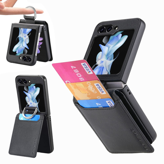 Puzdro pre Samsung Galaxy Z Flip7 FE / Z Flip6, Card Slot Ring Case, čierne