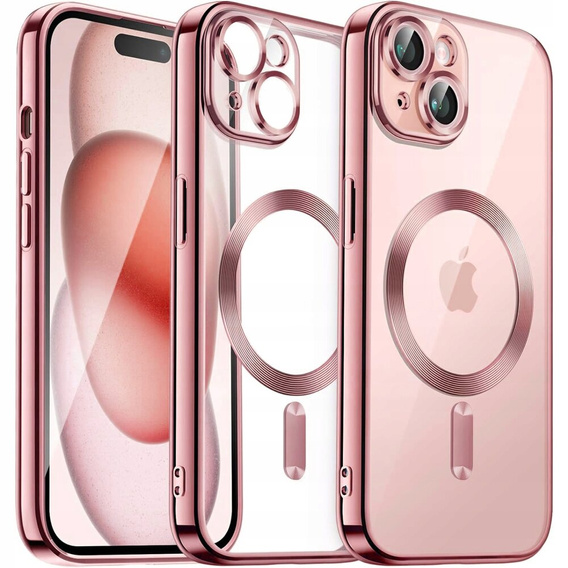Puzdro pre iPhone 15, Electro MagSafe, ružové + sklo na displej