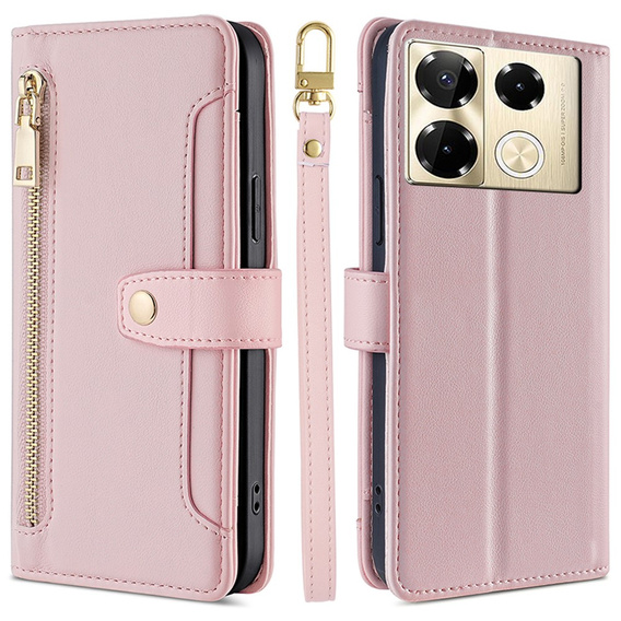 Klapkové puzdro pre Infinix Note 40 Pro, Wallet Zipper Pocket, ružové