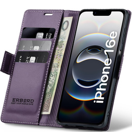 Puzdro pre Iphone 16E, ERBORD Glossy Litchi, flipová peňaženka, fialové