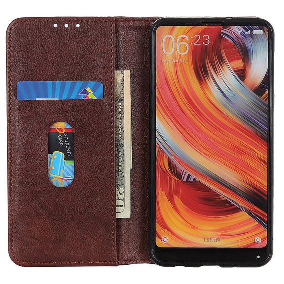 Obal na mobil pre Motorola Moto G24 / G24 Power / G04, Wallet Litchi Leather, hnedé