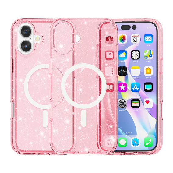 Puzdro pre iPhone 17, pre MagSafe, trblietavé, priesvitné ružové