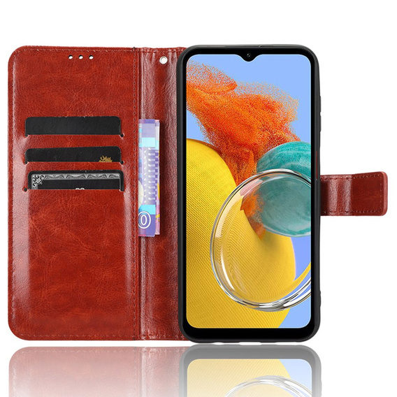 Klapkové puzdro pre Samsung Galaxy M34, Crazy Horse Wallet, hnedé