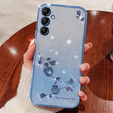Puzdro pre Samsung Galaxy A15, Glitter Flower, modré + 9H sklo