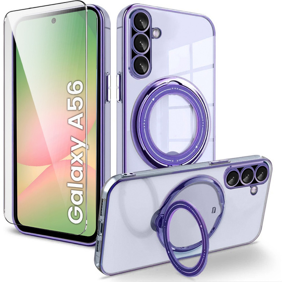 Magnetické puzdro pre Samsung Galaxy A56, pre MagSafe, fialové + sklo 9H