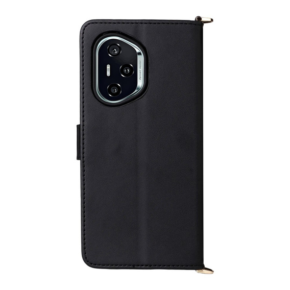 Puzdro s chlopňou pre Honor 400 5G, Crossbody Leather Wallet, čierne