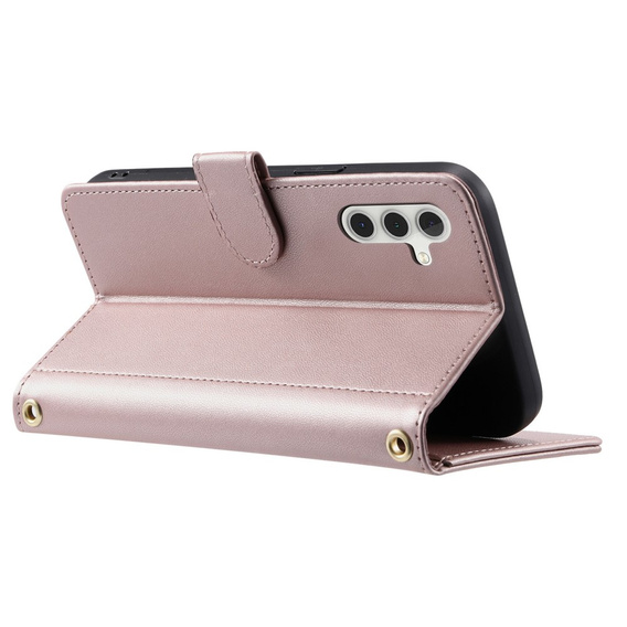 Puzdro s chlopňou pre Samsung Galaxy S25 FE, Rhombus Crossbody Leather, ružové rose gold