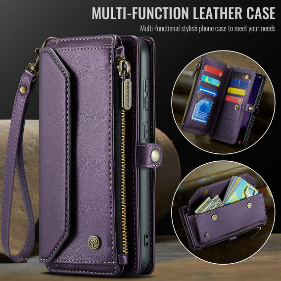 Puzdro CASEME pre Samsung Galaxy S25 FE, RFID Leather Wallet, s popruhom cez rameno, fialové
