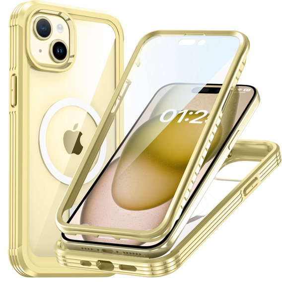Puzdro pre iPhone 15, Armoured Full Protect 360° pre MagSafe, sklo na displej, žlté