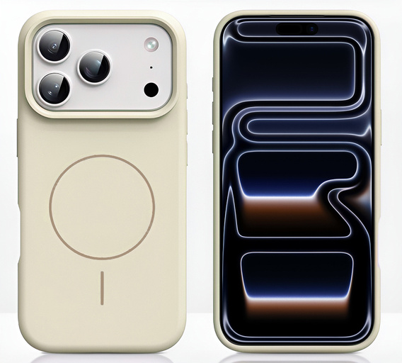 Silikónové puzdro pre iPhone 17 Pro, pre MagSafe, proti nárazom, béžové