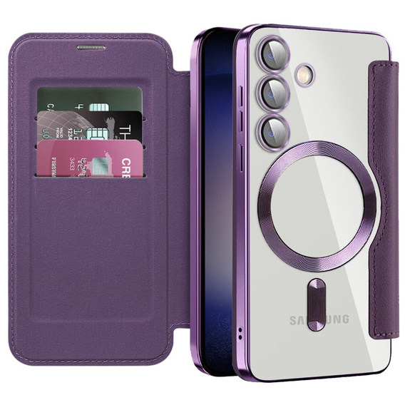 Klapkové puzdro pre Samsung Galaxy S24+ Plus, RFID Wallet MagSafe CamShield, fialové