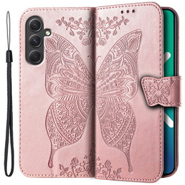 Klapkové puzdro pre Samsung Galaxy A54 5G, Butterfly, ružové rose gold