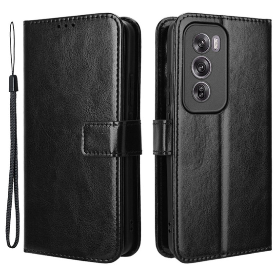 Klapkové puzdro pre Oppo Reno 12 Pro, Crazy Horse Wallet, čierne