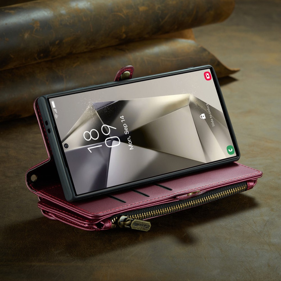 Puzdro CASEME pre Samsung Galaxy S25 Ultra, RFID Leather Wallet, s popruhom cez rameno, červené