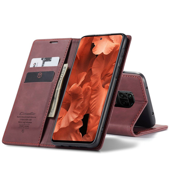 CASEME puzdro pre Xiaomi do Redmi Note 9s / 9 Pro, Leather Wallet Case, bordové