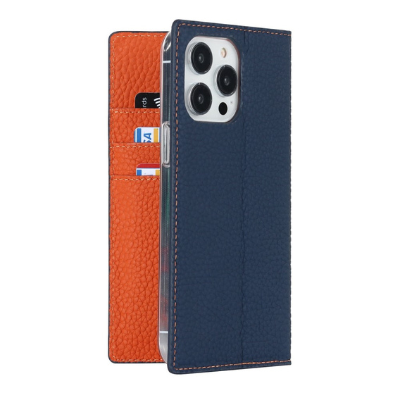 Klapkové puzdro pre iPhone 14 Pro, Litchi Skin Grain, tmavomodré