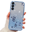 Puzdro pre Samsung Galaxy A15, Glitter Flower, modré + 9H sklo
