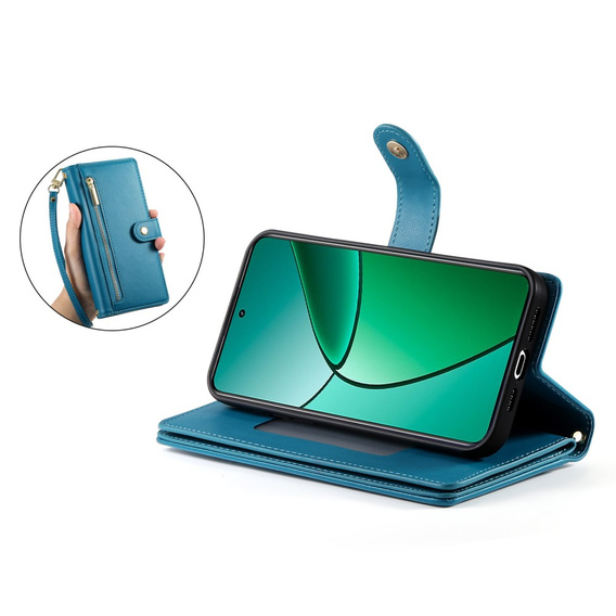 Klapkové puzdro pre Realme 14 Pro 5G, Wallet Zipper Pocket, modré