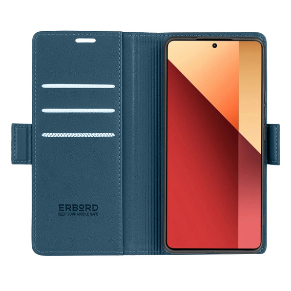 Puzdro pre Xiaomi Redmi Note 13 Pro 4G / Xiaomi Redmi Note 14S / Xiaomi Poco M6 Pro 4G, ERBORD Glossy Litchi, flipová peňaženka, modré