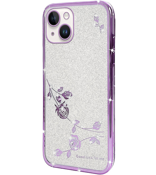 Puzdro pre iPhone 14 Plus, Glitter Flower, fialové