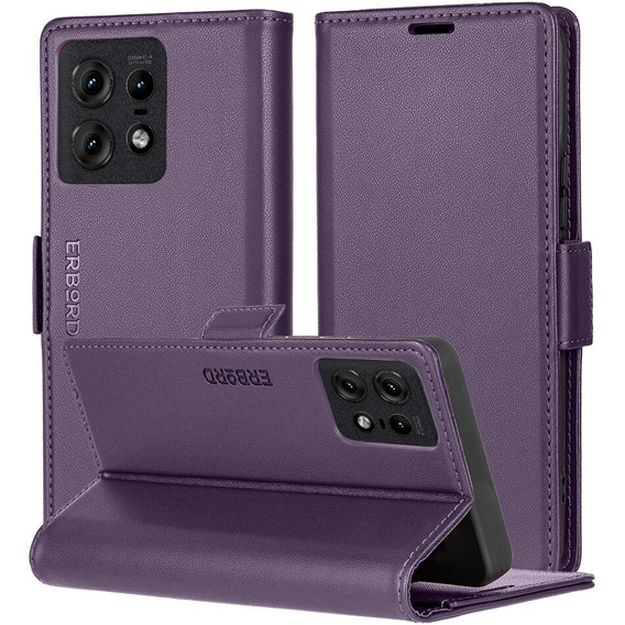 Puzdro pre Motorola Edge 50 Pro, ERBORD Glossy Litchi, flipová peňaženka, fialové