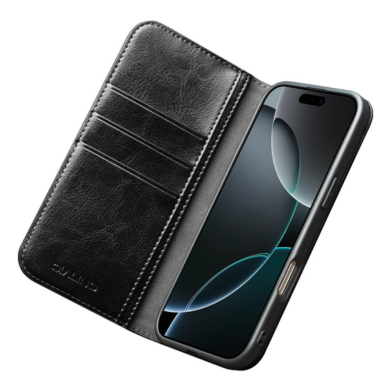 QIALINO Flipové puzdro z pravej hovädzej kože pre iPhone 17 Pro Max, čierne