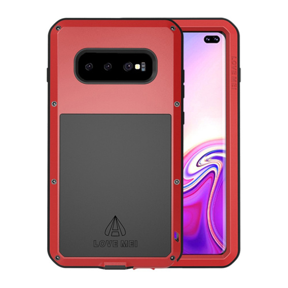 Love Mei Obal na mobil pre Samsung Galaxy S10+ Plus, armored with glass, červené