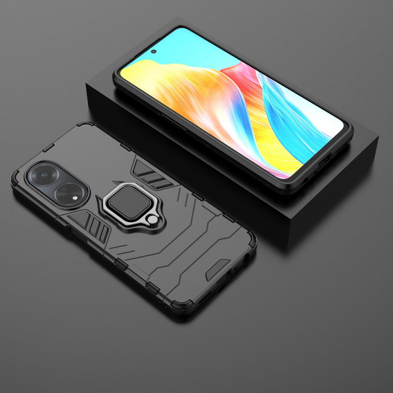 Obal na mobil pre Oppo A58 4G, Kickstand Ring, čierne