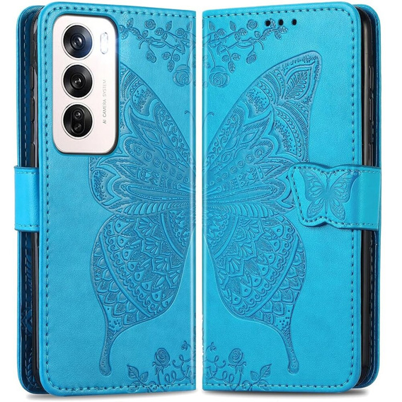 Klapkové puzdro pre Oppo Reno 12 Pro, Butterfly, modré