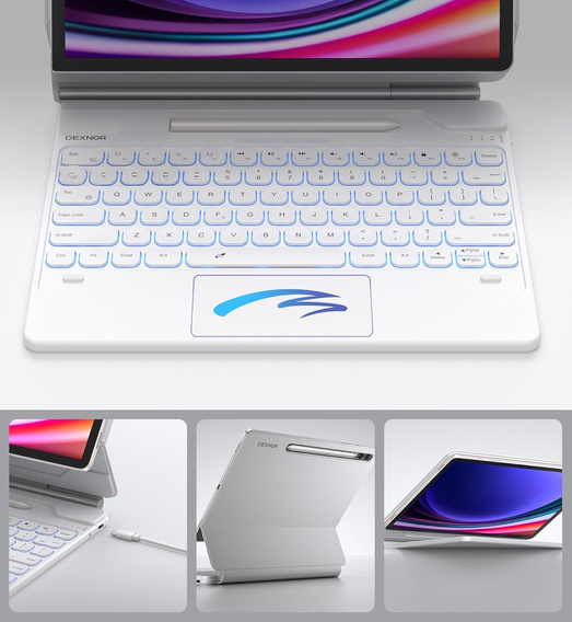 Puzdro s klávesnicou pre Samsung Galaxy Tab S7+ / S7 FE / S9+ / S8+ / S9 FE+ / S10+, Dexnor Magnetic Keyboard Touchpad, biele