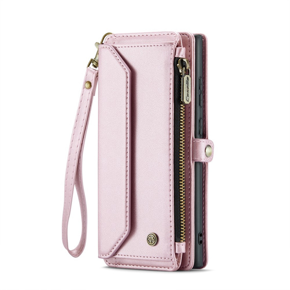 Puzdro CASEME pre Samsung Galaxy S25 Ultra, RFID Leather Wallet, s popruhom cez rameno, ružové