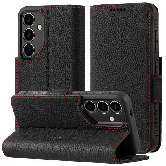 Kožené puzdro pre Samsung Galaxy S24, ERBORD LeatherWallet, čierne