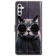 Klapkové puzdro pre Samsung Galaxy A25 5G, Wallet, Cat, čierne+ 9H sklo