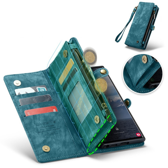 CASEME puzdro pre Samsung Galaxy S25 Ultra, Retro Leather Wallet, s remienkom, zelený