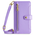 Klapkové puzdro pre Samsung Galaxy M15 5G, Wallet Zipper Pocket, fialové