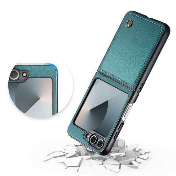 Puzdro pre Samsung Galaxy Z Flip7 FE / Z Flip6, CASEME Litchi Leather, zelený