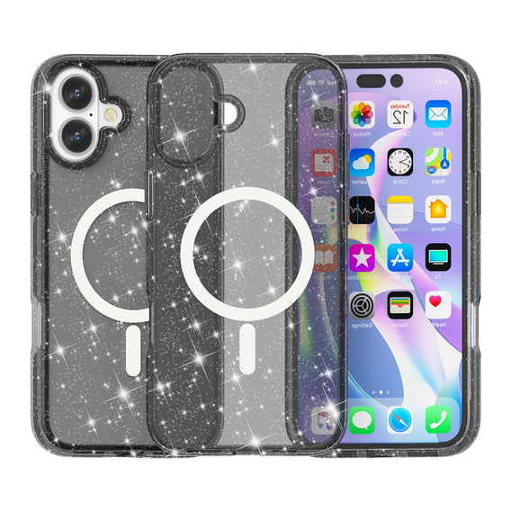 Puzdro pre iPhone 17, pre MagSafe, trblietavé, priesvitné čierne