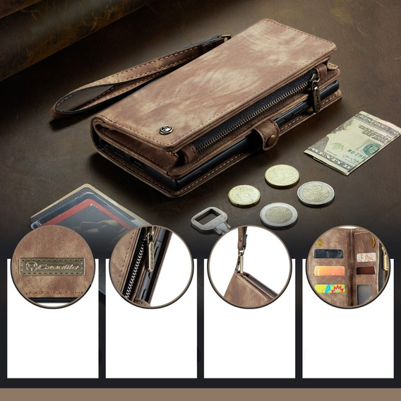 CASEME puzdro pre Samsung Galaxy A56 5G, Retro Leather Wallet, s remienkom, hnedé