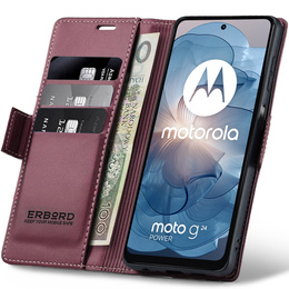 Puzdro pre Motorola Moto G24 Power, ERBORD Glossy Litchi, flipová peňaženka, červené