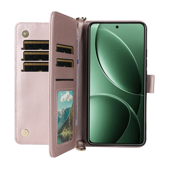 Puzdro s chlopňou pre Xiaomi Poco F7 Pro / F7 Ultra, Crossbody Leather Wallet, ružové