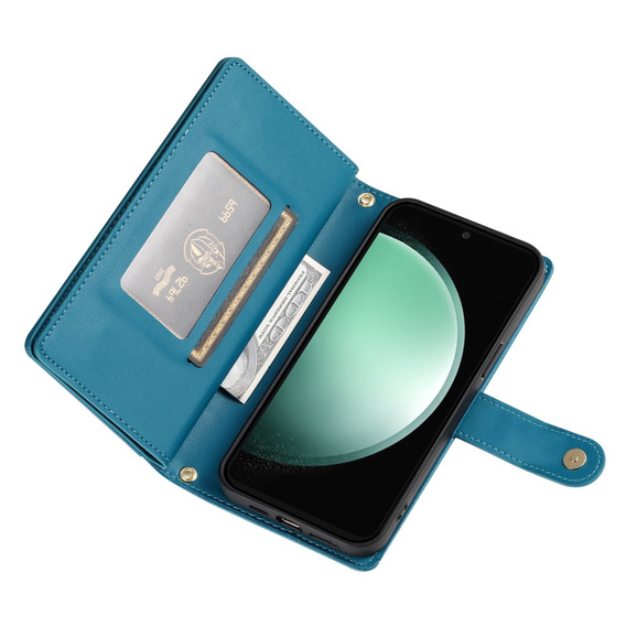 Klapkové puzdro pre Samsung Galaxy S24 FE, Wallet Zipper Pocket, modré