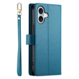 Klapkové puzdro pre iPhone 16, Wallet Zipper Pocket, modré