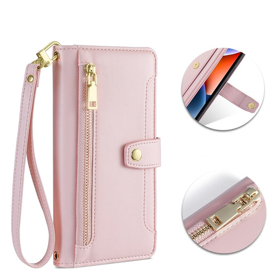 Klapkové puzdro pre iPhone 14, Wallet Zipper Pocket, ružové