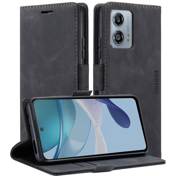 Puzdro pre Motorola Moto G53, ERBORD Vintage, peňaženka s chlopňou, čierne