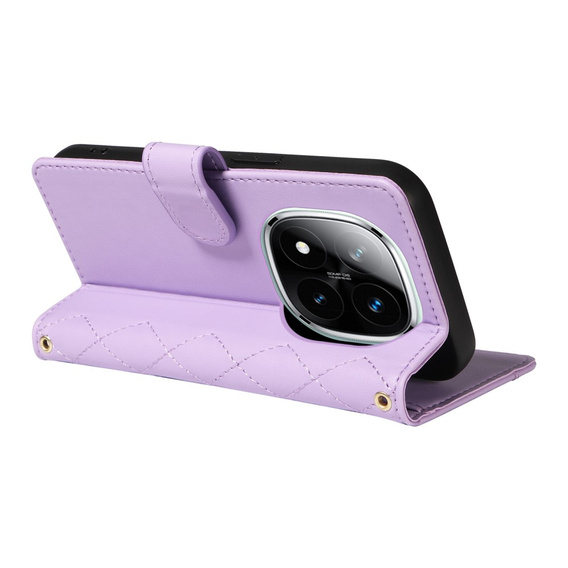 Puzdro s chlopňou pre Xiaomi Redmi Note 14 Pro 5G / Xiaomi Redmi Note 14 Pro+ 5G / Xiaomi Poco X7 5G, Rhombus Crossbody Leather, fialové