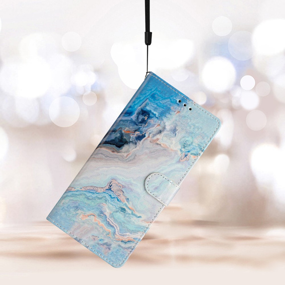 Klapkové puzdro pre Samsung Galaxy A25 5G, Wallet Marble, modré + 9H sklo