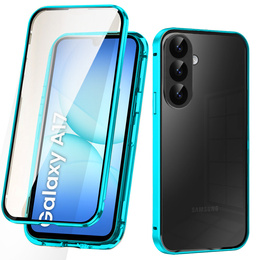 Puzdro pre Samsung Galaxy A17 5G, magnetické dvojité sklo, priehľadné s modrými stranami